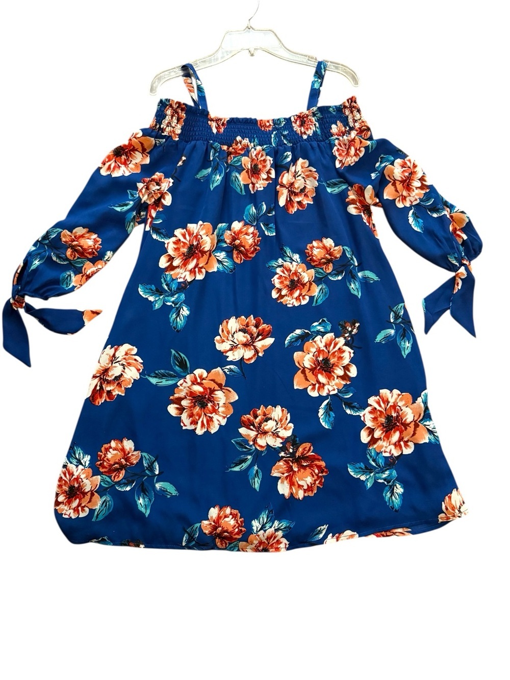 As U Wish Blue Floral Cold Shoulder Dress Medium Euro Summer Cottagecore - Picture 2 of 6